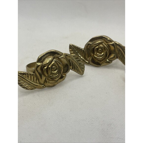 BRASS ROSE NAPKIN RINGS ~ SET OF  3 - Picture 2 of 4